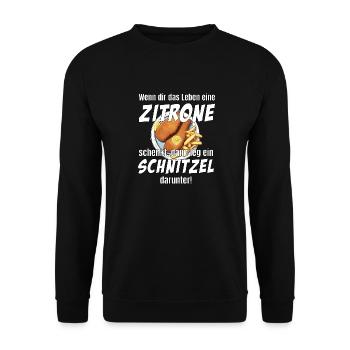 Schnitzel und Zitrone - Unisex Pullover - Schwarz - Vorne - Alina (178cm) & Michal (187cm)