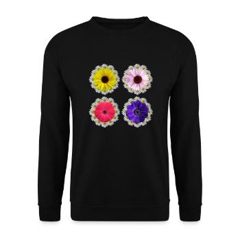Gerbera Blüte Margeriten Sonnenblume Blumenmuster - Unisex Pullover - Schwarz - Vorne - Alina (178cm) & Michal (187cm)