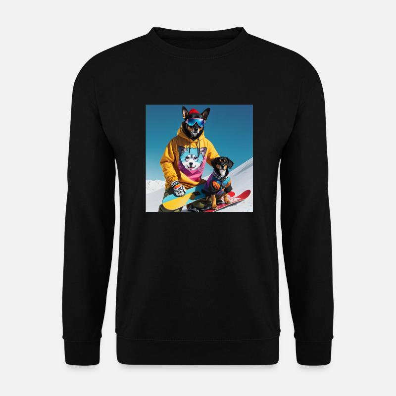 Hunde auf dem Snowboard - Unisex Pullover - Schwarz