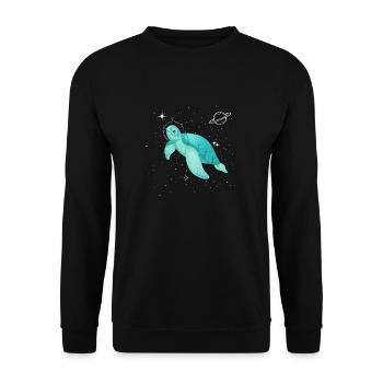 Schildkröte schwimmt im Weltraum - Unisex Pullover - Schwarz - Vorne - Alina (178cm) & Michal (187cm)