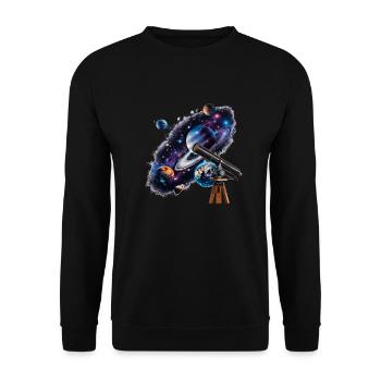 Mit dem Teleskop entfernte Planeten entdecken - Unisex Pullover - Schwarz - Vorne - Alina (178cm) & Michal (187cm)