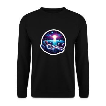 Astronaut beim Weltraumspaziergang - Unisex Pullover - Schwarz - Vorne - Alina (178cm) & Michal (187cm)