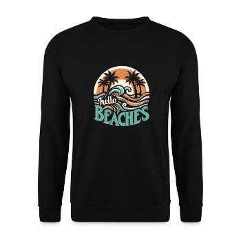 Drôle Hello Beaches Retro Groovy Vibes - Sweat-shirt Unisexe - noir - Devant - Alina (178cm) & Michal (187cm)