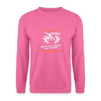 Superhelden-Strichmännchen-Pose-Druck - "Warum fallen wir?" - Unisex Pullover - Pink - Vorne