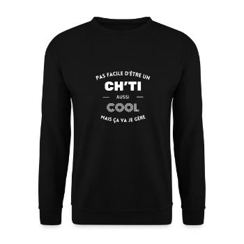 Pas facile d'être un ch'ti cool ça va je gère - Sweat-shirt Unisexe - noir - Devant - Alina (178cm) & Michal (187cm)