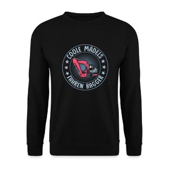 Coole Mädels fahren Bagger Frau Baggerfahrer - Unisex Pullover - Schwarz - Vorne - Alina (178cm) & Michal (187cm)