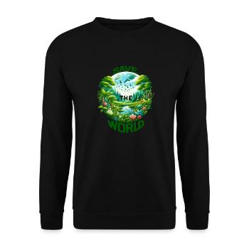 Save the World (Ein Aufruf zur Erhaltung)Grün - Unisex Pullover - Schwarz - Vorne - Alina (178cm) & Michal (187cm)