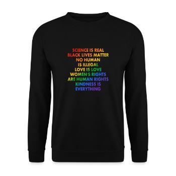 Progressive Slogans in den Farben der LGBTQ-Pride-Flagge - Unisex Pullover - Schwarz - Vorne - Alina (178cm) & Michal (187cm)