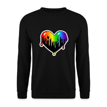 Klebriges Herz trieft : Sticky Queer Pride - Unisex Pullover - Schwarz - Vorne - Alina (178cm) & Michal (187cm)