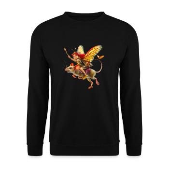 Fee reitet auf Maus - Unisex Pullover - Schwarz - Vorne - Alina (178cm) & Michal (187cm)