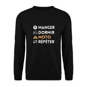 Manger dormir moto répéter - Sweat-shirt Unisexe - noir - Devant - Alina (178cm) & Michal (187cm)