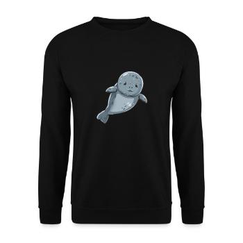 Süße Lächelnde Robbe Im Wasser - Unisex Pullover - Schwarz - Vorne - Alina (178cm) & Michal (187cm)