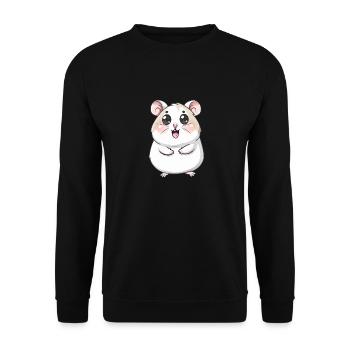 Niedlicher Hamster Zeichentrickfigur - Unisex Pullover - Schwarz - Vorne - Alina (178cm) & Michal (187cm)