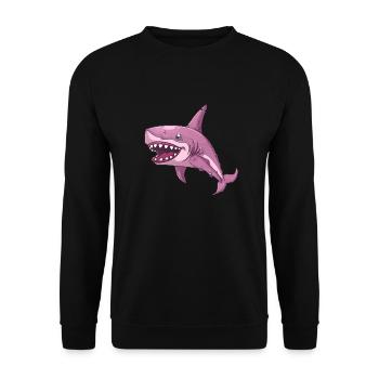 Frecher Hai Mit Großen Zähnen - Unisex Pullover - Schwarz - Vorne - Alina (178cm) & Michal (187cm)