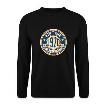 Vintage, années 1970, Vintage Anniversaire, Collège - Sweat-shirt Unisexe - noir - Devant - Alina (178cm) & Michal (187cm)