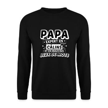 Papa expert en câlins et en mauvais jeux de mots - Sweat-shirt Unisexe - noir - Devant - Alina (178cm) & Michal (187cm)