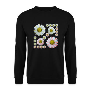 florales Blumenmuster Margeriten Blume Blumenranke - Unisex Pullover - Schwarz - Vorne - Alina (178cm) & Michal (187cm)