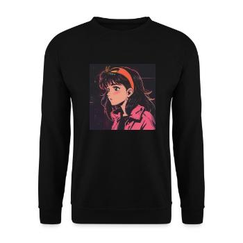 80er Jahre Anime Mädchen beruhigender hochwertiger Modedruck - Unisex Pullover - Schwarz - Vorne - Alina (178cm) & Michal (187cm)