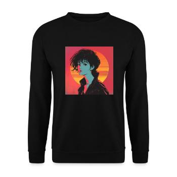 80er Jahre Anime Mädchen beruhigender hochwertiger Modedruck - Unisex Pullover - Schwarz - Vorne - Alina (178cm) & Michal (187cm)