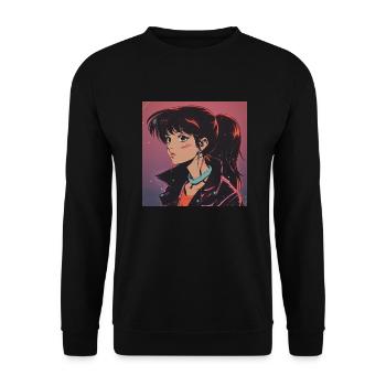 80er Jahre Anime Mädchen beruhigender hochwertiger Modedruck - Unisex Pullover - Schwarz - Vorne - Alina (178cm) & Michal (187cm)