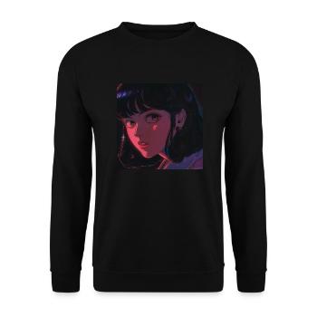 80er Jahre Anime Mädchen beruhigender hochwertiger Modedruck - Unisex Pullover - Schwarz - Vorne - Alina (178cm) & Michal (187cm)
