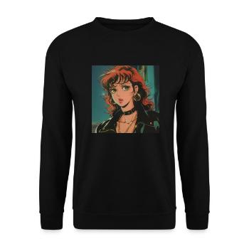 80er Jahre Anime Mädchen beruhigender hochwertiger Modedruck - Unisex Pullover - Schwarz - Vorne - Alina (178cm) & Michal (187cm)