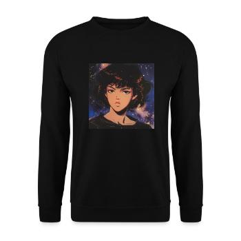 80er Jahre Anime Mädchen beruhigender hochwertiger Modedruck - Unisex Pullover - Schwarz - Vorne - Alina (178cm) & Michal (187cm)