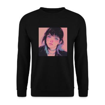 80er Jahre Anime Mädchen beruhigender hochwertiger Modedruck - Unisex Pullover - Schwarz - Vorne - Alina (178cm) & Michal (187cm)