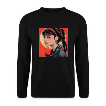 80er Jahre Anime Mädchen beruhigender hochwertiger Modedruck - Unisex Pullover - Schwarz - Vorne - Alina (178cm) & Michal (187cm)