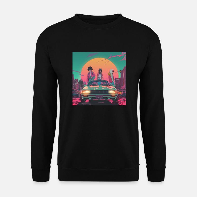 80er Jahre Anime Gang beruhigender hochwertiger Modedruck - Unisex Pullover - Schwarz