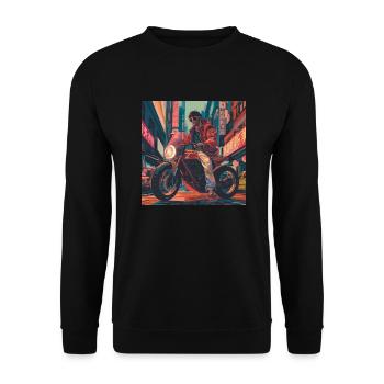 Années 80 Anime Guy Calmant Impression de mode de haute qualité - Sweat-shirt Unisexe - noir - Devant - Alina (178cm) & Michal (187cm)