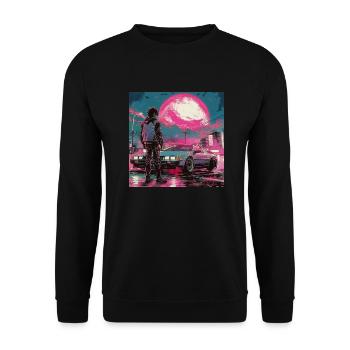 Années 80 Anime Guy Calmant Impression de mode de haute qualité - Sweat-shirt Unisexe - noir - Devant - Alina (178cm) & Michal (187cm)