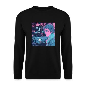 des années 80 anime fille calmant impression de mode de haute qualité - Sweat-shirt Unisexe - noir - Devant - Alina (178cm) & Michal (187cm)