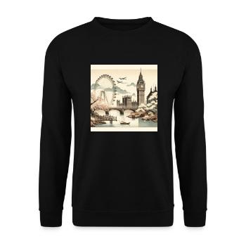 Japan Vintage Städte London - Unisex Pullover - Schwarz - Vorne - Alina (178cm) & Michal (187cm)