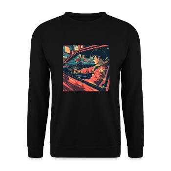 Années 80 Anime Guy Calmant Impression de mode de haute qualité - Sweat-shirt Unisexe - noir - Devant - Alina (178cm) & Michal (187cm)