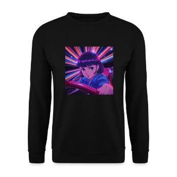 80er Jahre Anime Mädchen beruhigender hochwertiger Modedruck - Unisex Pullover - Schwarz - Vorne - Alina (178cm) & Michal (187cm)