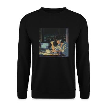 Années 80 Anime Guy Calmant Impression de mode de haute qualité - Sweat-shirt Unisexe - noir - Devant - Alina (178cm) & Michal (187cm)