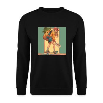 80er Jahre Anime Mädchen beruhigender hochwertiger Modedruck - Unisex Pullover - Schwarz - Vorne - Alina (178cm) & Michal (187cm)