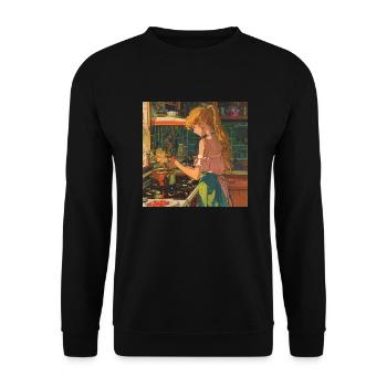 80er Jahre Anime Mädchen beruhigender hochwertiger Modedruck - Unisex Pullover - Schwarz - Vorne - Alina (178cm) & Michal (187cm)
