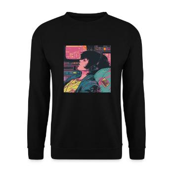 80er Jahre Anime Typ beruhigender hochwertiger Modedruck - Unisex Pullover - Schwarz - Vorne - Alina (178cm) & Michal (187cm)