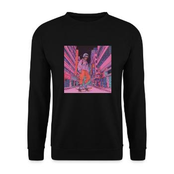 80er Jahre Anime Typ beruhigender hochwertiger Modedruck - Unisex Pullover - Schwarz - Vorne - Alina (178cm) & Michal (187cm)
