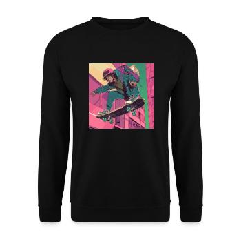 Années 80 Anime Guy Calmant Impression de mode de haute qualité - Sweat-shirt Unisexe - noir - Devant - Alina (178cm) & Michal (187cm)