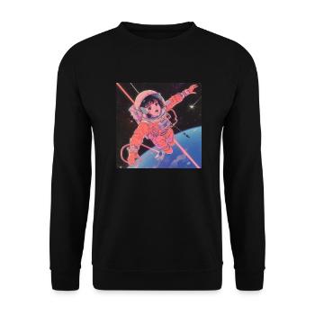 80er Jahre Anime Mädchen beruhigender hochwertiger Modedruck - Unisex Pullover - Schwarz - Vorne - Alina (178cm) & Michal (187cm)