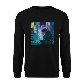 80er Jahre Anime Mädchen beruhigender hochwertiger Modedruck - Unisex Pullover - Schwarz - Vorne - Alina (178cm) & Michal (187cm)