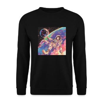 80er Jahre Anime Mädchen beruhigender hochwertiger Modedruck - Unisex Pullover - Schwarz - Vorne - Alina (178cm) & Michal (187cm)