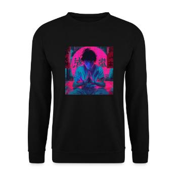 80er Jahre Anime Typ beruhigender hochwertiger Modedruck - Unisex Pullover - Schwarz - Vorne - Alina (178cm) & Michal (187cm)