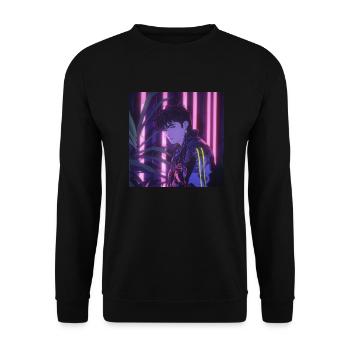 Années 80 Anime Guy Calmant Impression de mode de haute qualité - Sweat-shirt Unisexe - noir - Devant - Alina (178cm) & Michal (187cm)