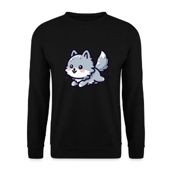 Süßer kleiner Wolf der sich freut - Unisex Pullover - Schwarz - Vorne - Alina (178cm) & Michal (187cm)