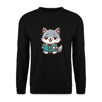 Der lese Wolf - Unisex Pullover - Schwarz - Vorne - Alina (178cm) & Michal (187cm)