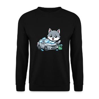 Cute wolf washes car - Unisex Sweatshirt - black - Front - Alina (178cm) & Michal (187cm)